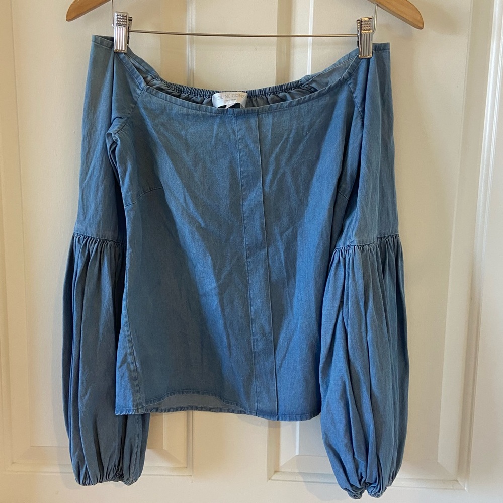 Caroline Constas Intermix Off The Shoulder Blue Denim Top Size Medium